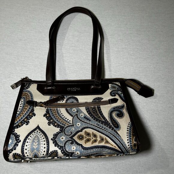 Spartina 449 Daufuskie Island paisley print satchel bag in linen and leather - Picture 1 of 6
